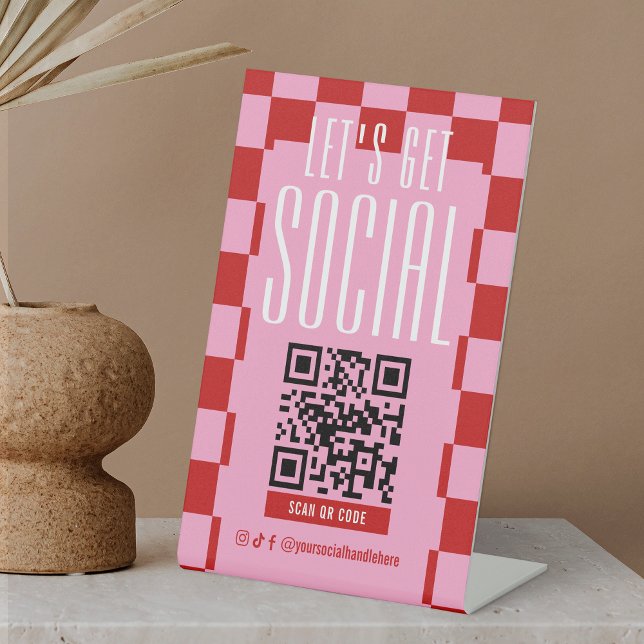 Expositor En L Código QR escaneable de redes sociales Retro Rojo  (Subido por el creador)