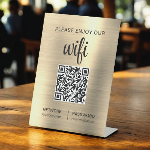 Expositor En L Código QR Gold Por Favor Disfruta De Nuestro Wifi