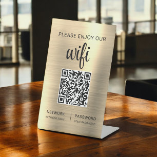 Expositor En L Código QR Gold Por Favor Disfruta De Nuestro Wifi