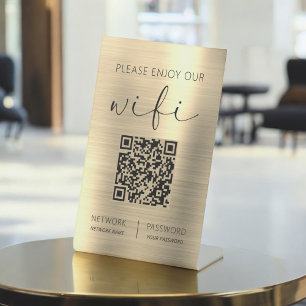 Expositor En L Código QR Gold Por Favor Disfruta De Nuestro Wifi