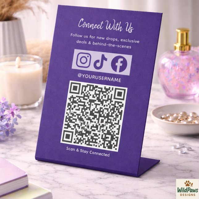 Expositor En L Código QR holográfico de moda | Conéctate con noso (Trendy Holographic QR Code | Connect With Us Pedestal Sign
)