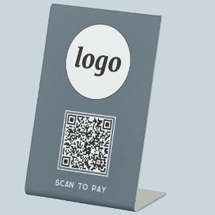 Expositor En L Código QR Logo Negocio Escanea para Pagar Gris Car