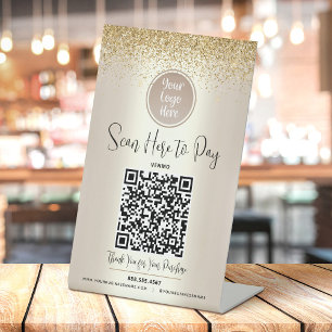 Expositor En L Código QR Logotipo Personalizado Brillo Dorado Esc