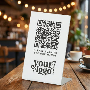 Expositor En L Código QR Menú Blanco logotipo Cafetería moderna s