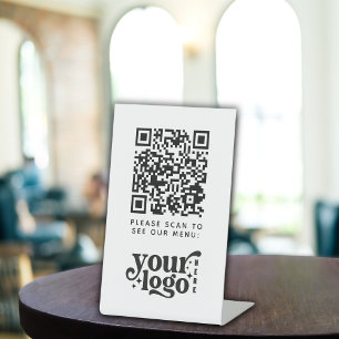 Expositor En L Código QR Menú Blanco logotipo Cafetería moderna s