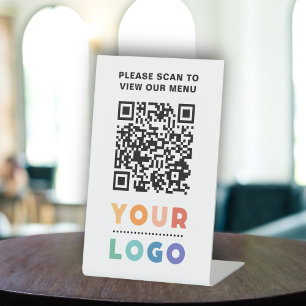 Expositor En L Código QR Menú Blanco logotipo Cafetería moderna s