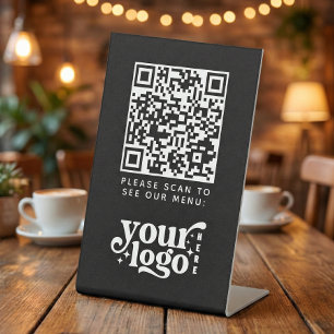 Expositor En L Código QR Menú negro logotipo Café moderno sin con