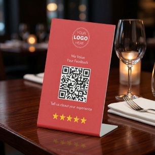 Expositor En L Código QR Moderno de Comentarios y Reseñas Rojo y