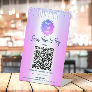 Expositor En L Código QR Morado Paga Aquí Brillo Gotea Logo Perso