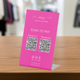 Expositor En L Código Qr Negocio Pagar Escaneando Rosa Vibrante