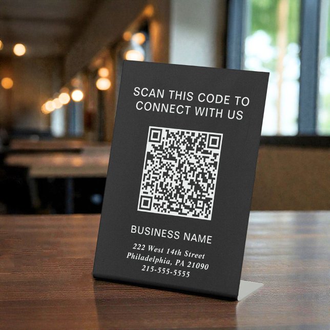 Expositor En L Código QR Negro de Negocios Modernos (Modern Business Black QR Code Pedestal Sign)