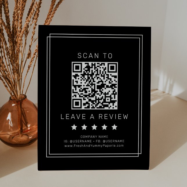 Expositor En L Código QR negro moderno Avery Deja una reseña (AVERY Modern Dark Black QR Code Leave A Review Pedestal Sign)