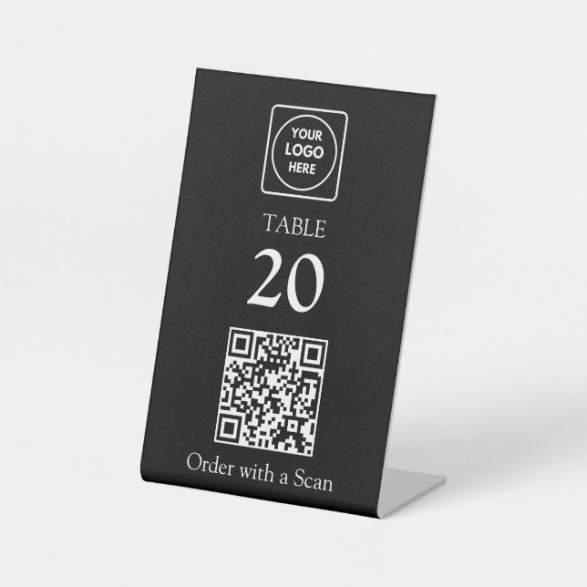 Expositor En L Código QR Negro | Número de Mesa de Restaurante Es (Anverso)