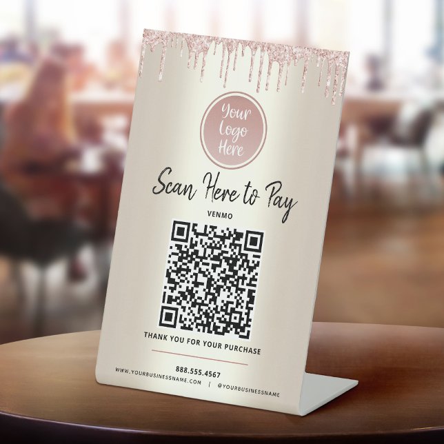 Expositor En L Código QR Paga Aquí Brillo Rosa Logo Personalizado (Subido por el creador)