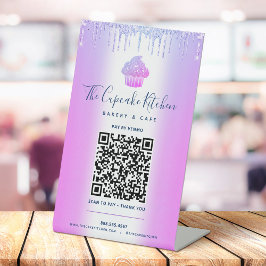 Expositor En L Código QR Pagar Aquí Pastel Púrpura Purpurina Pana