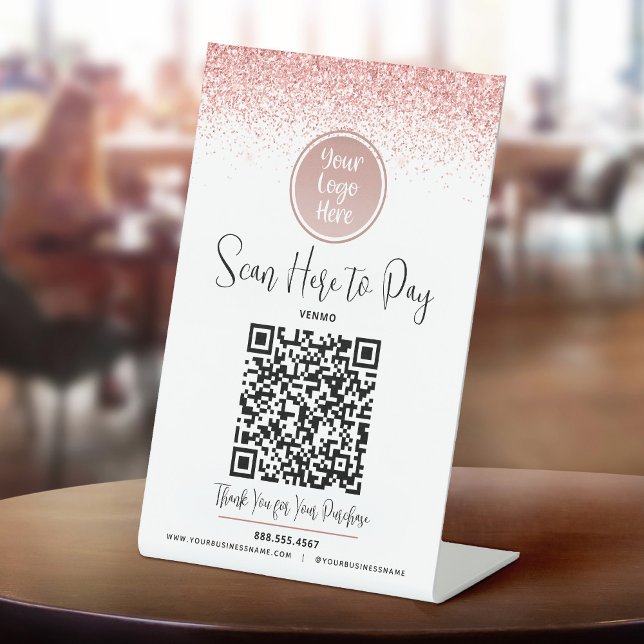 Expositor En L Código QR Personalizado Purpurina Rosado Logotipo  (Subido por el creador)