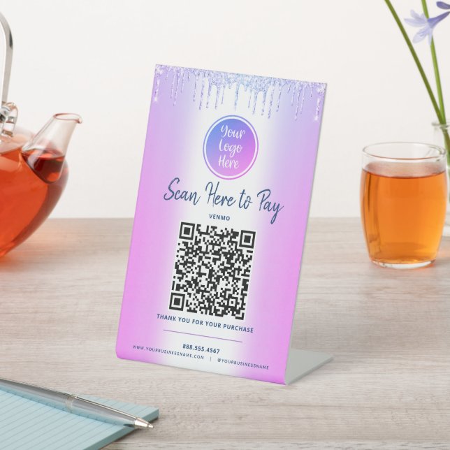 Expositor En L Código QR púrpura Pagar Aquí Purpurinas Dris Perso (In Situ)