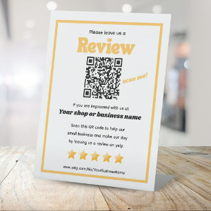 Expositor En L Código QR retro 'déjanos una revisión' amarillo