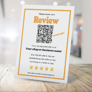 Expositor En L Código QR retro 'déjanos una revisión' naranja YEL