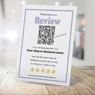 Expositor En L Código QR retro 'déjanos una revisión' Púrpura YEL