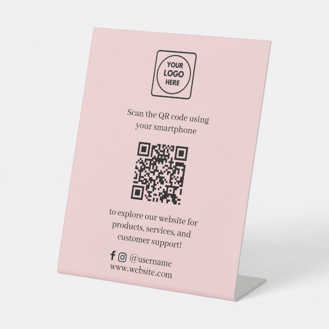 Expositor En L Código QR rosa | Escaneame medios sociales empresa (Anverso)