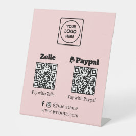 Expositor En L Código QR rosa | Logotipo de pago de Zelle PayPal 