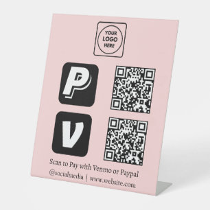 Expositor En L Código QR rosa Logotipo de Venmo PayPal para pag