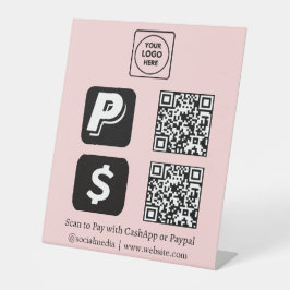 Expositor En L Código QR rosado | Logotipo de CashApp y PayPal Sc
