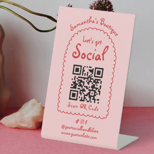 Expositor En L Código QR social retro rojo manuscrito escrito a m