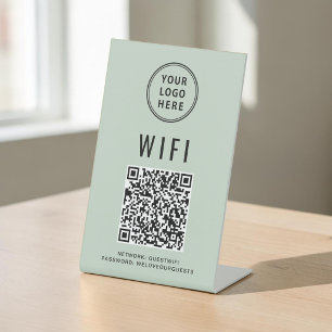 Expositor En L Código QR Verde Sage Logo Wifi