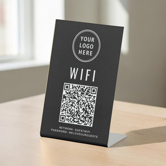 Expositor En L Código QR Wifi Logo Negro Escanea Para Conectar (Wifi QR Code Logo Black Scan To Connect Pedestal Sign)