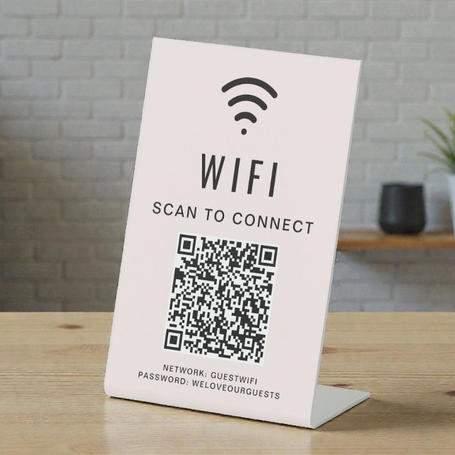 Expositor En L Código QR Wifi Scan Para Conectar Rosa (Wifi QR Code Scan To Connect Pink Pedestal Sign)