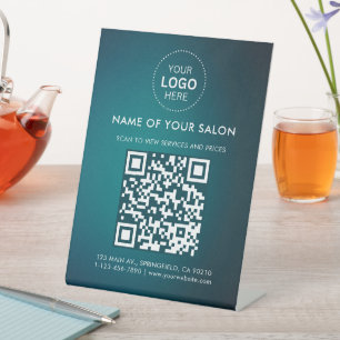 Expositor En L Código QR y Logotipo de Negocio de Salón