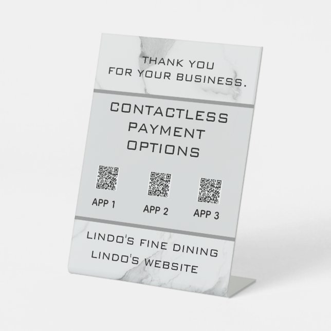 Expositor En L Códigos QR de Mármol comestibles Pago sin contacto (Anverso)