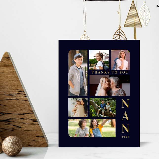 Expositor En L Collage de fotos múltiples de Navy Blue & Gold Cla (Navy Blue & Fake Gold Classic 7 Multi Photos Collage Family Pedestal Sign.)
