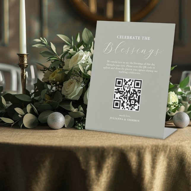 Expositor En L Compartir Fotos Boda (Christian theme sage green wedding photo sharing sign)