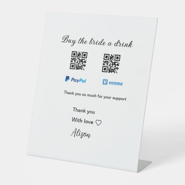 Expositor En L Compra a la novia una donación de bebidas QR Venmo (Anverso)