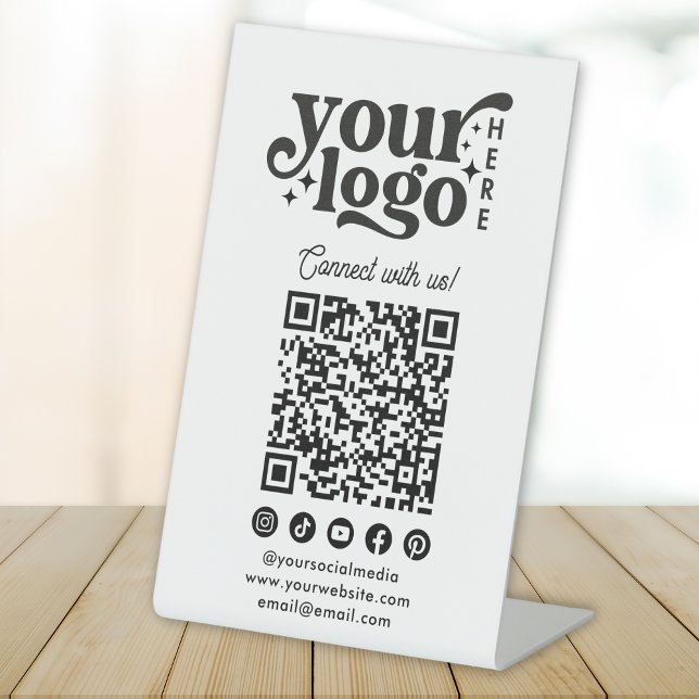 Expositor En L Conectar con nosotros Social Media QR Code White (Connect with us Social Media QR Code White Pedestal Sign)