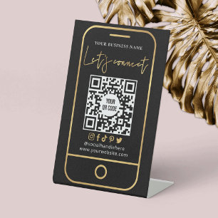 Expositor En L Conectemos el código QR escaneado en negro y oro