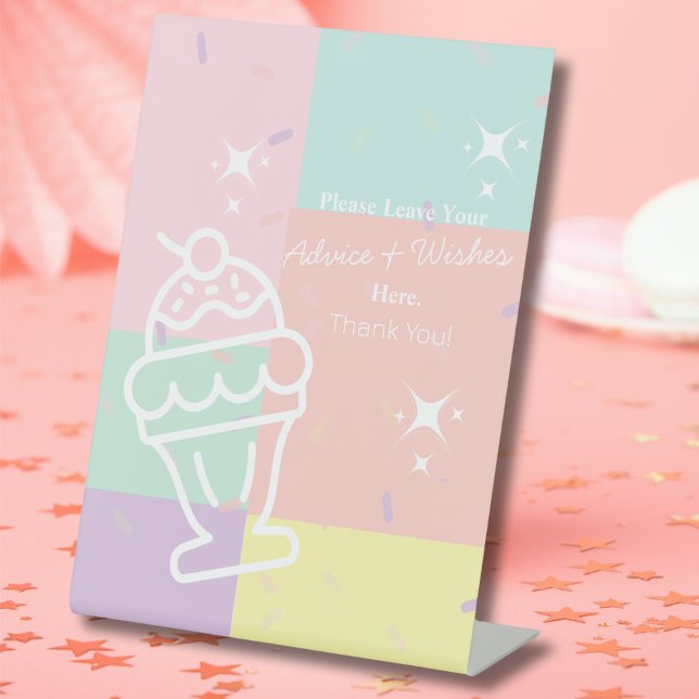 Expositor En L Consejos y deseos de los helados retro (Retro Ice Cream Advice & Wishes Pedestal Sign)