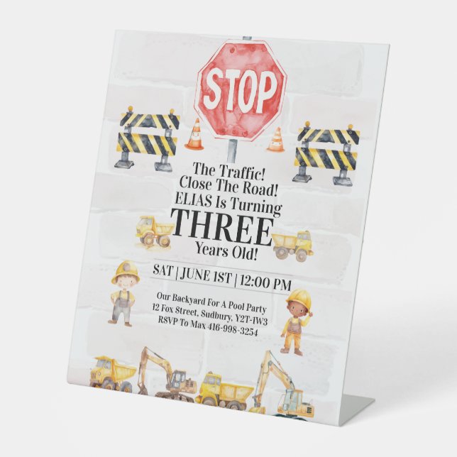 Expositor En L Construction Themed Children's Birthday Invitation (Anverso)