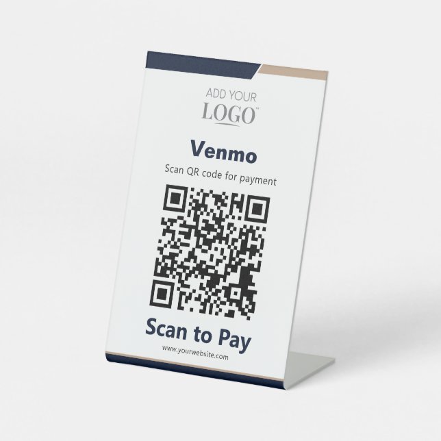 Expositor En L Contactless Checkout QR Code Scan to Pay Navy Gold (Anverso)