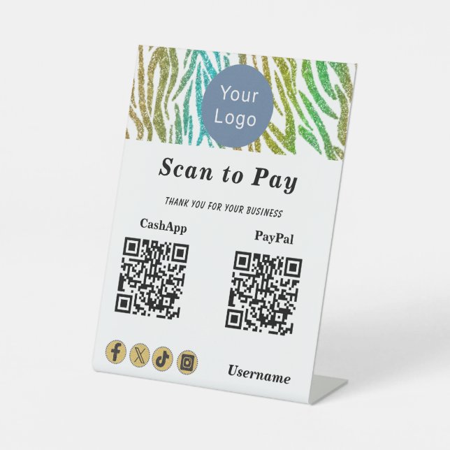 Expositor En L Contactless Scan to Pay, Gold Green Glitter Stripe (Anverso)