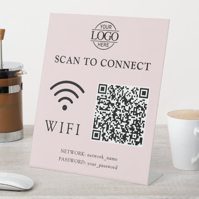 Expositor En L Contraseña WiFi moderna y red | Código QR Logo (In Situ)