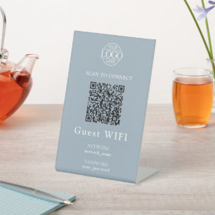 Expositor En L Contraseña Wifi Simple y Red   Código QR Empresari