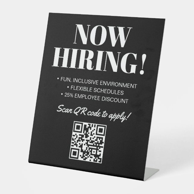 Expositor En L Contratando Ahora Código QR Moderno Blanco y Negro (Anverso)