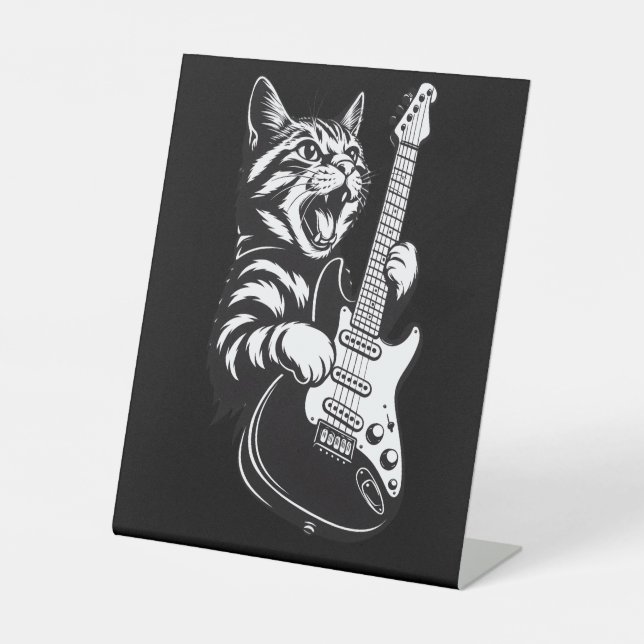 Expositor En L Cool Music Love | Rock Cat Playing Electric Guitar (Anverso)