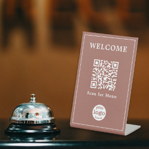 Expositor En L Copper Restaurant Cafe Menú Código QR Logo Comerci