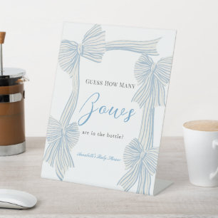 Expositor En L Coquette Blue Bow/Ribbon Baby Shower Cuántos Bows