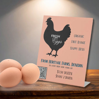 Expositor En L Coral Pink Fresh Eggs Farmer's Market Sign QR Code
